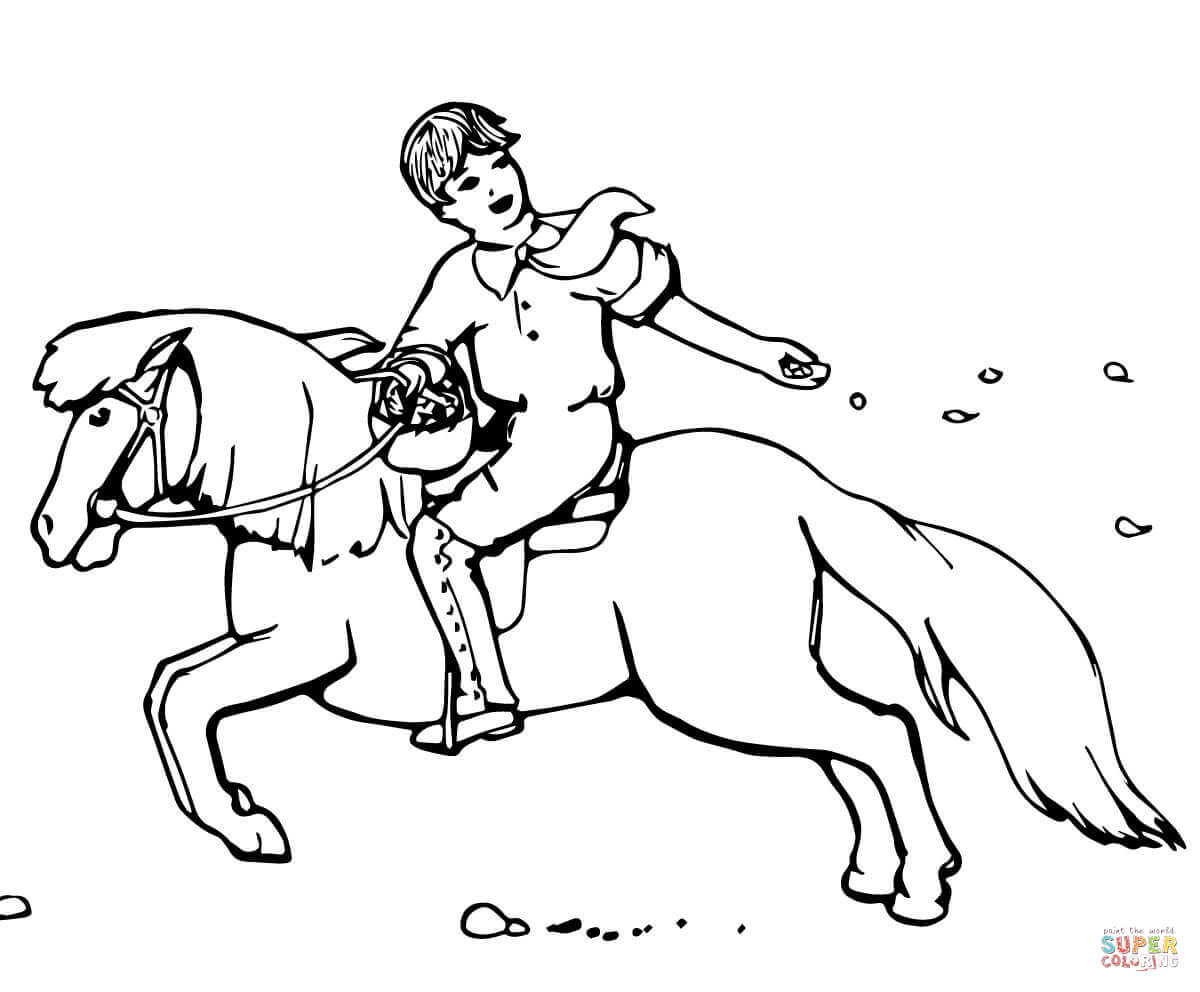 Boy Sowing Seeds While Riding a Pony coloring page | Free ...