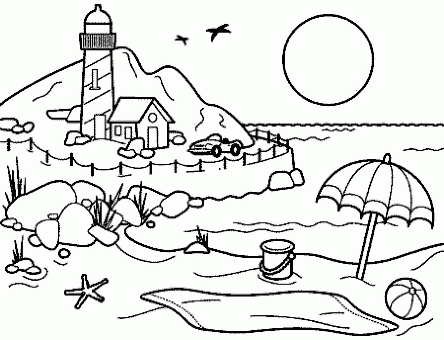 Lighthouse and Beach Coloring Pages Free