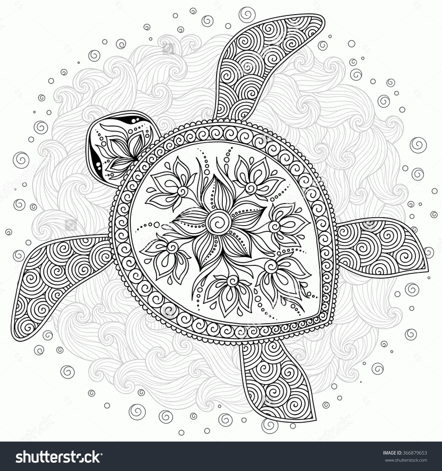 Coloring Pages: Hand Drawn Sea Turtle Mascot For Adult Coloring ...