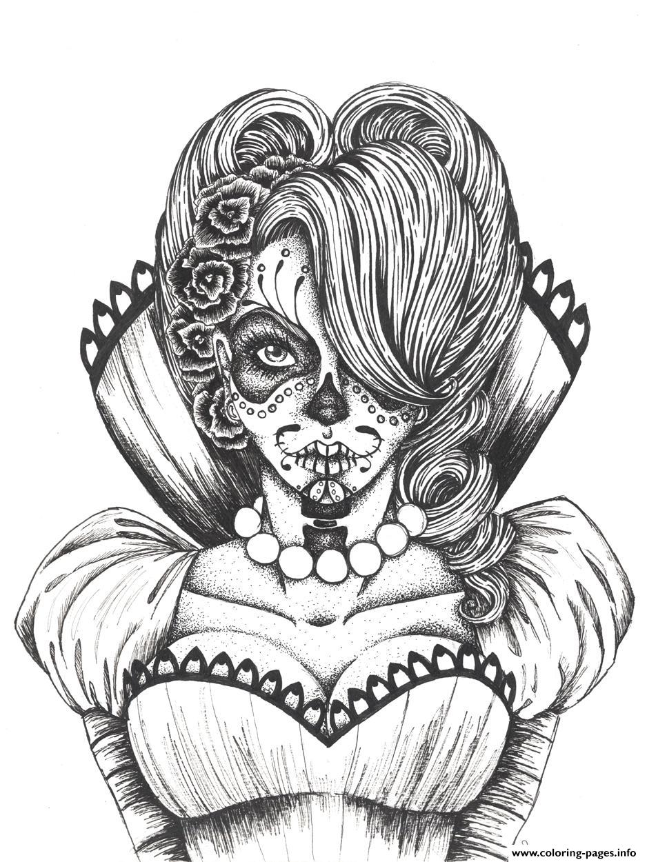 Print sexy sugar skull flowers Coloring pages