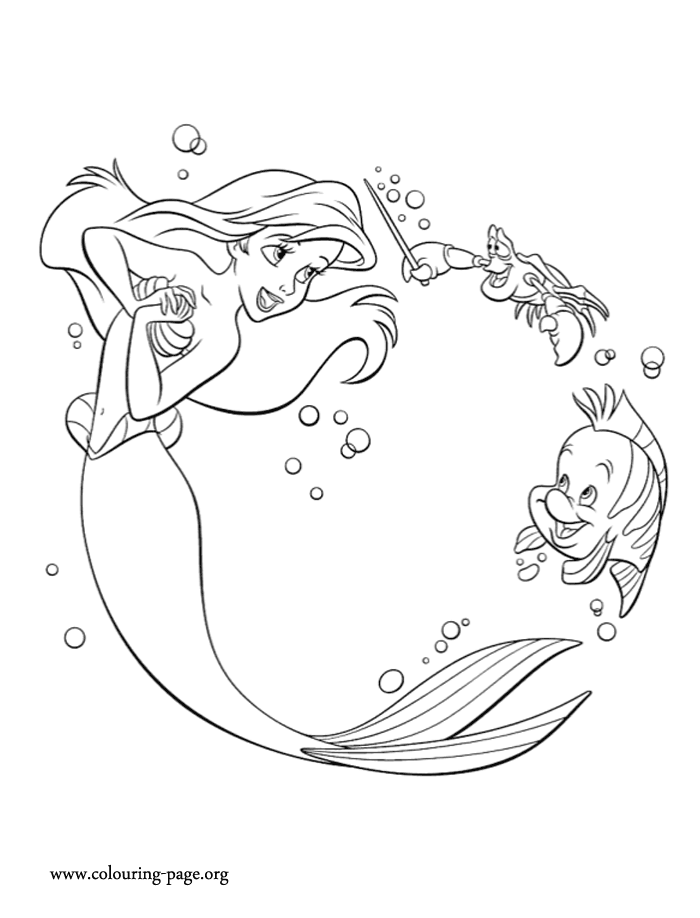 The Little Mermaid - Ariel and her friends making music coloring page