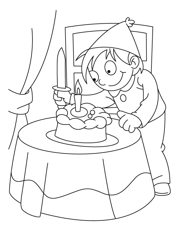 A boy cutting his birthday cake coloring pages | Download Free A boy cutting  his birthday cake coloring pages for kids | Best Coloring Pages
