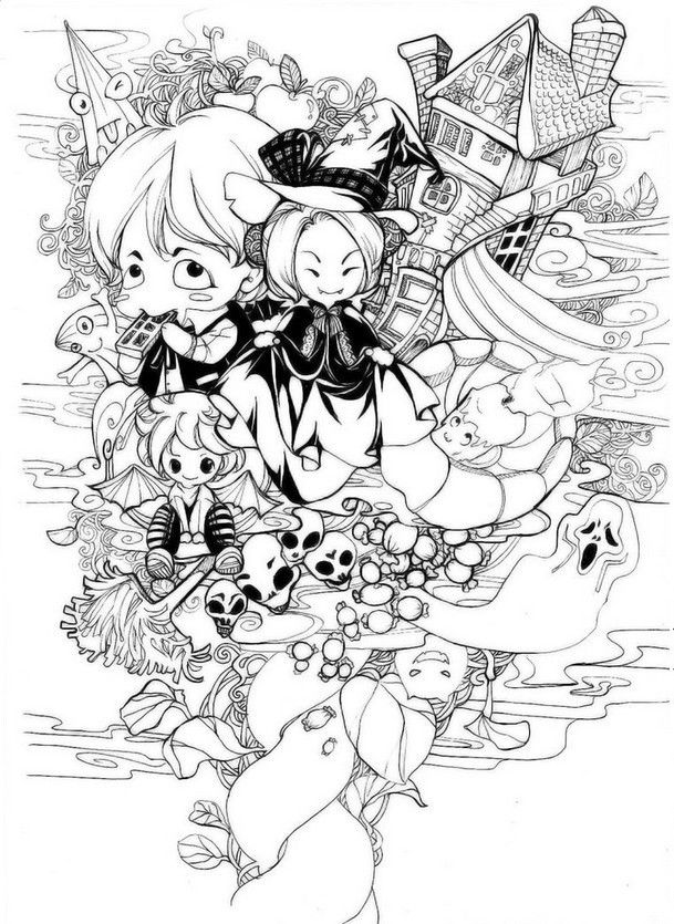 Adult coloring page halloween : Card Halloween 10
