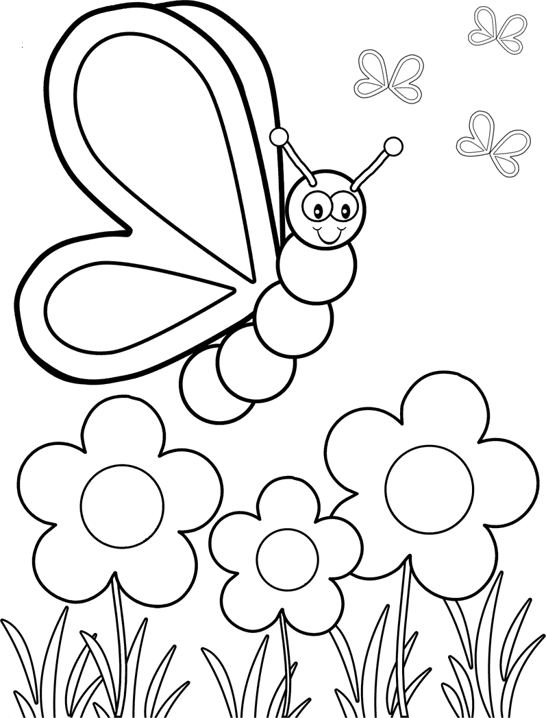Butterfly And Flower Coloring Pages For Preschool Coloring Pages ...