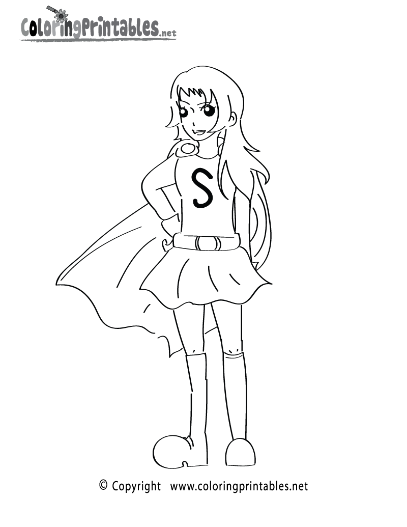 Super Girl Coloring Page - A Free Fantasy Coloring Printable