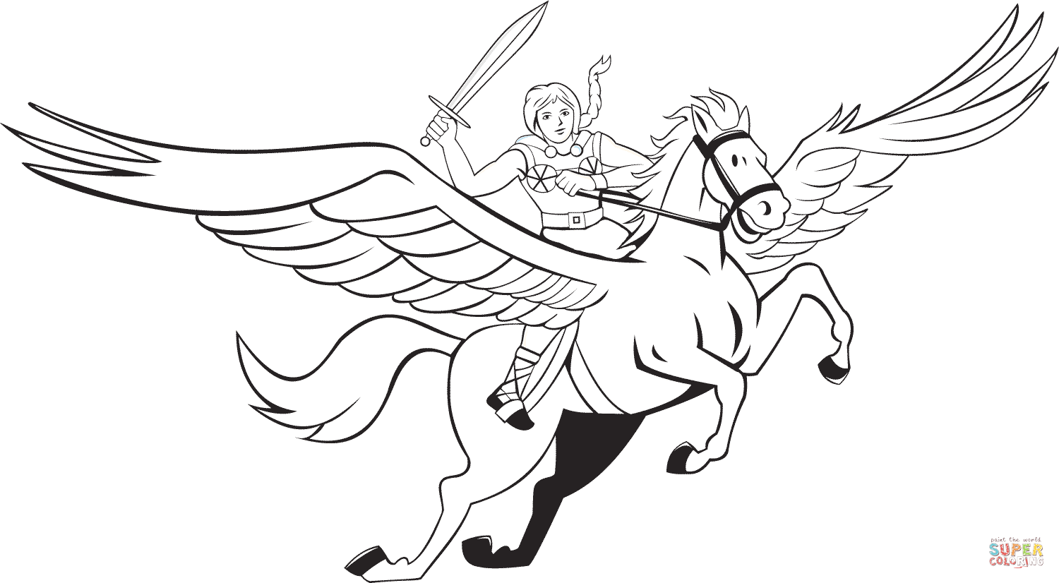 Valkyrie Riding Pegasus coloring page | Free Printable Coloring Pages