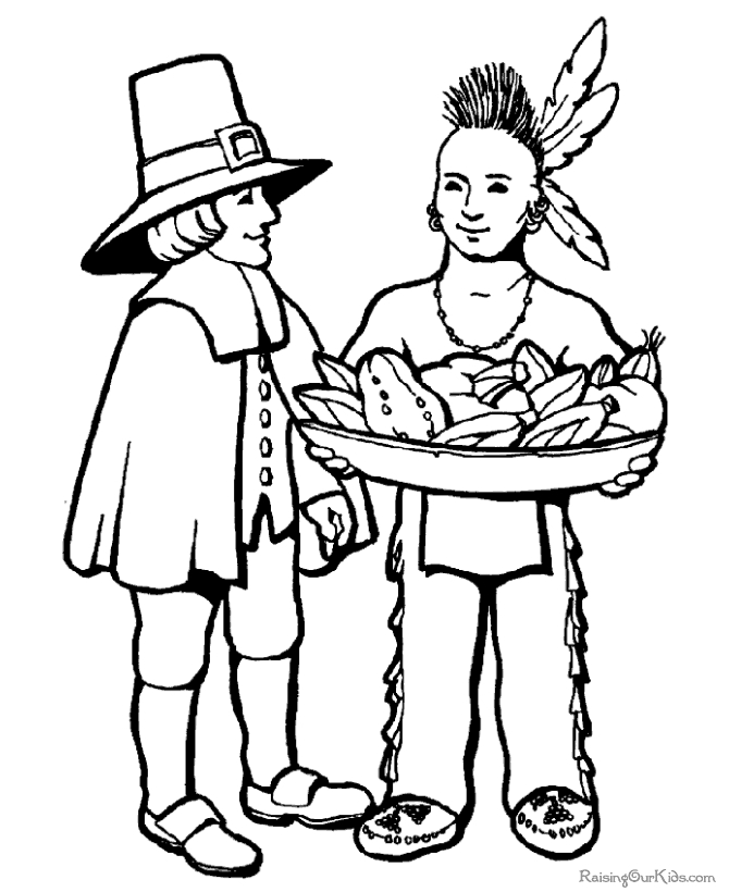 Thanksgiving Pilgrim and Indian Coloring Pictures 024