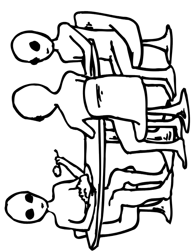 Alien Coloring Page | 3 Aliens Eating At a Table