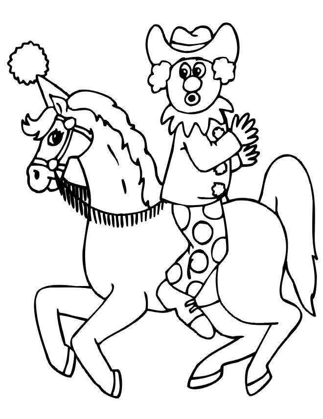 Horse Coloring Page | Clown Backwards On Horse