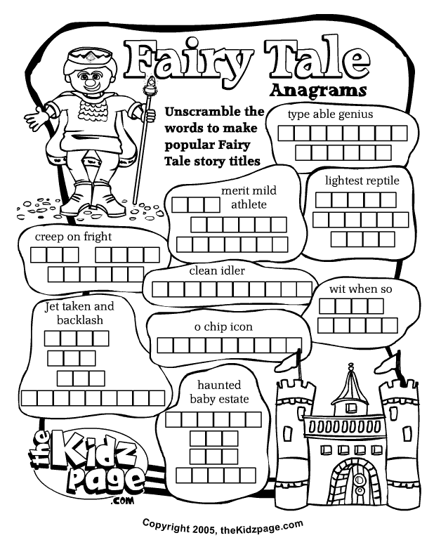 Fairy Tale Anagrams Free Coloring Pages for Kids - Printable
