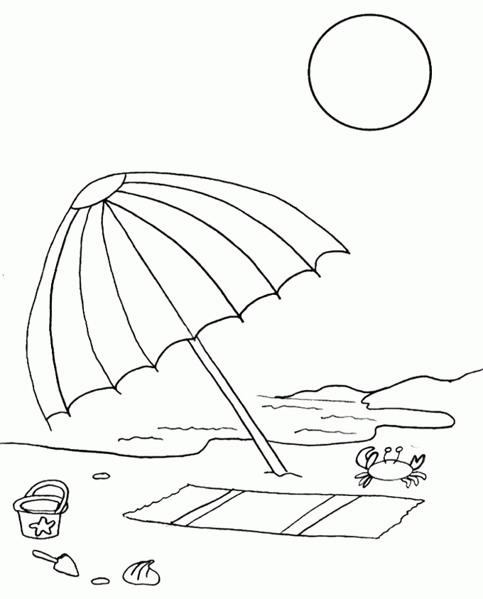 Umbrella And Chair On The Beach Coloring Pages - Umbrella Day