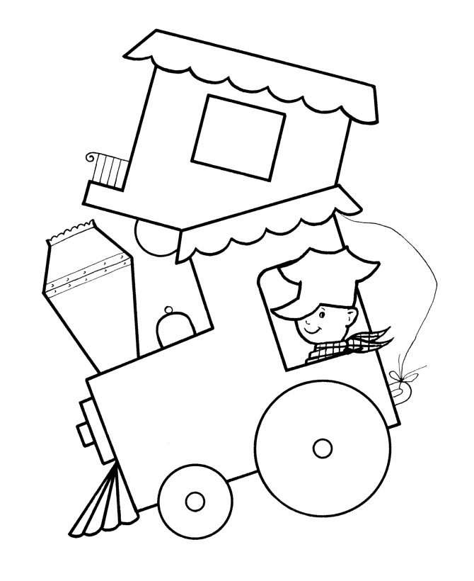 simple shapes coloring pages toy train to color