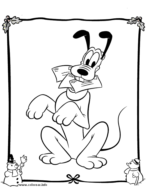pluto-con-cartas the-christmas PRINTABLE COLORING PAGES FOR KIDS.
