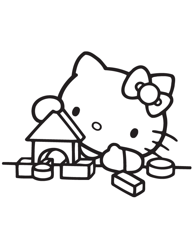 Hello Kitty Building Block House Coloring Page | Free Printable