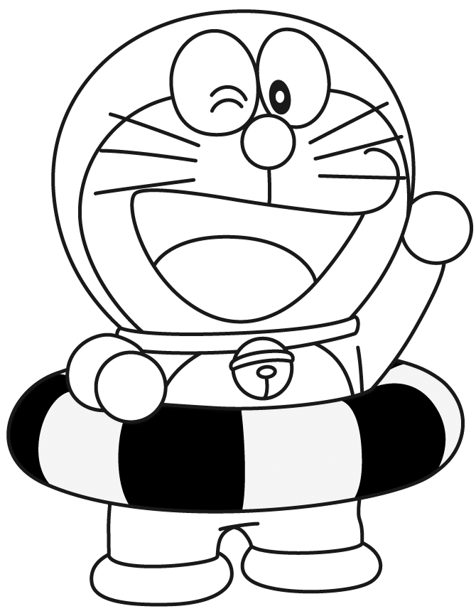 Doraemon Goes Swimming Coloring Page | HM Coloring Pages