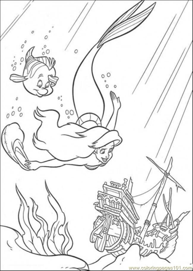 Coloring Pages Ariel And Flounder Are Swimming Together (Cartoons