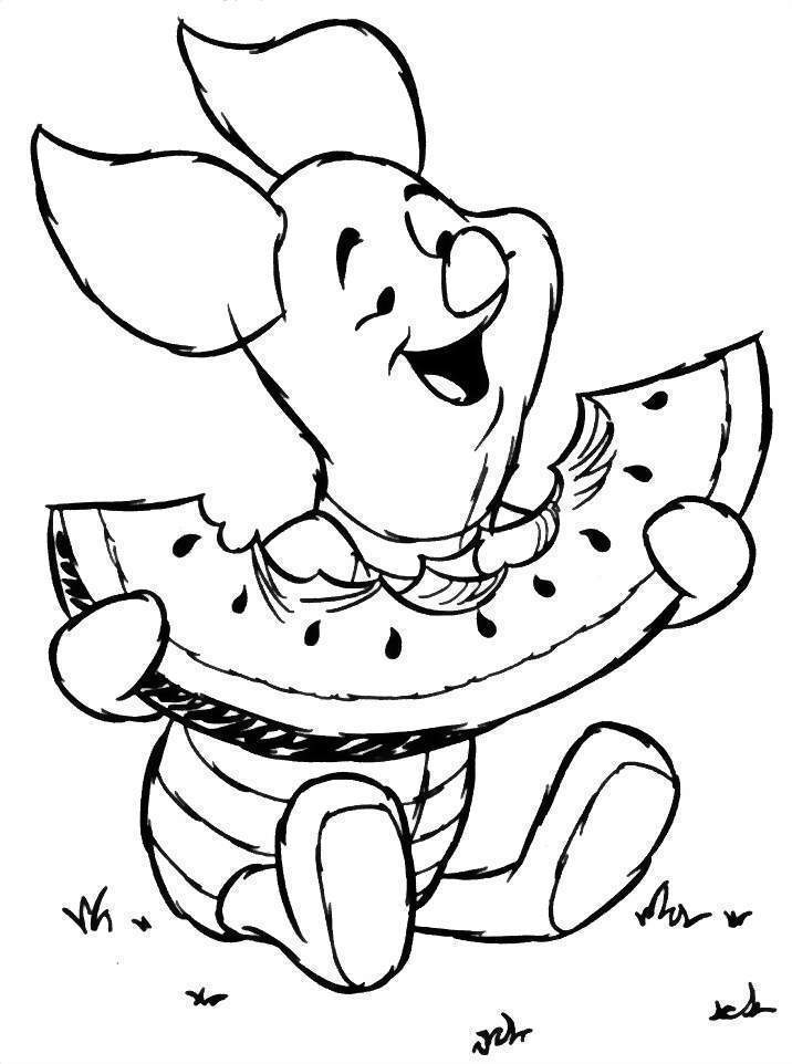Disney Cartoon Piglet Eating Watermelon Coloring Pictures