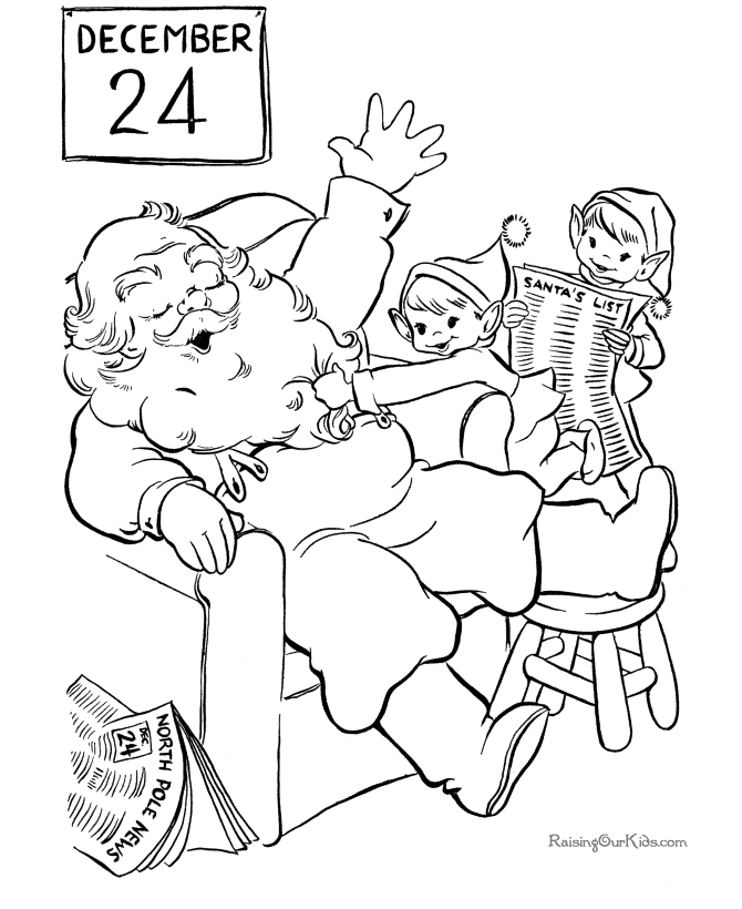 Santa and his elves Christmas Coloring Pages