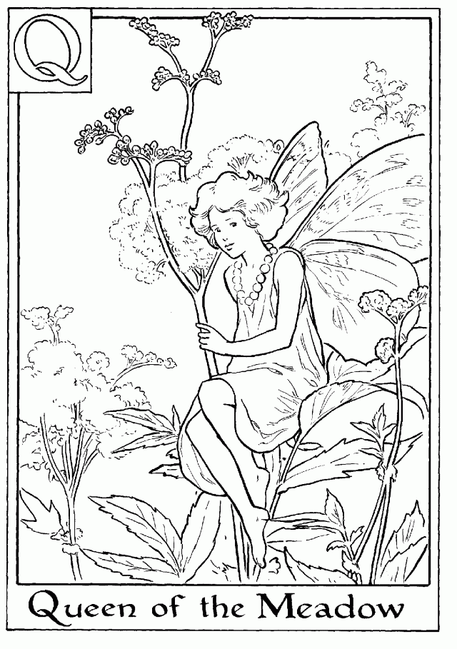 Print Letter Q For Queen Of The Meadow Flower Fairy Coloring Page