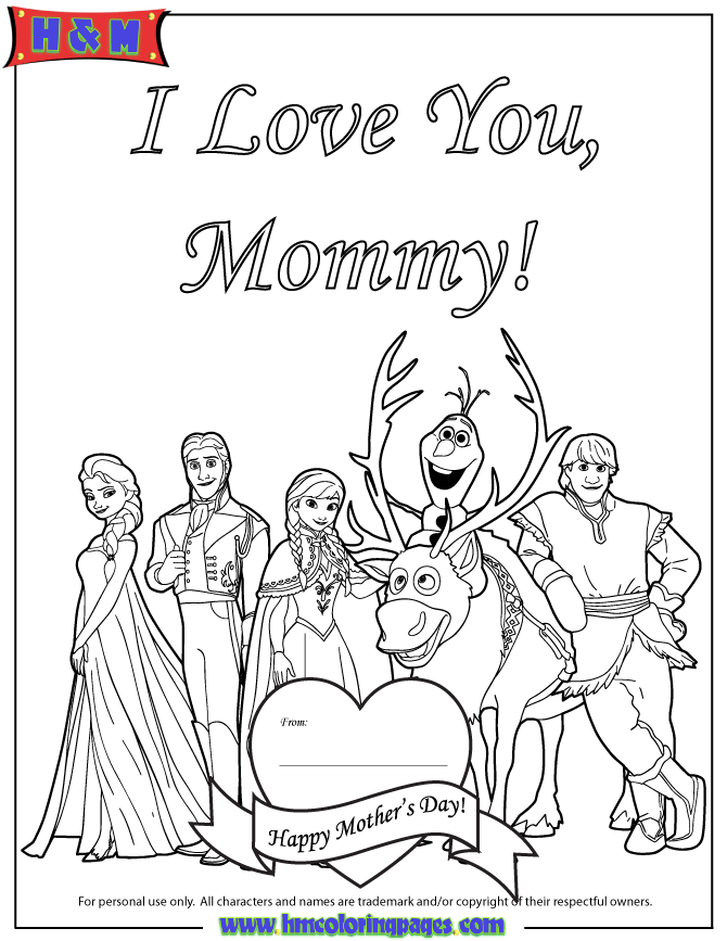 Happy Mothers Day From Disney Frozen Cast Coloring Page | Free