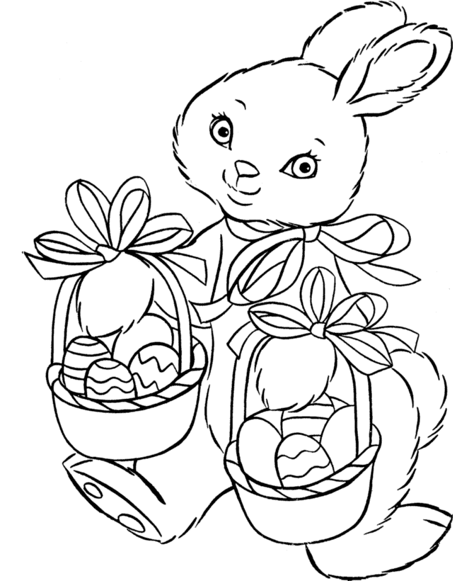 Print Cute Easter Bunny With Egg Basket Easter Coloring Pages or