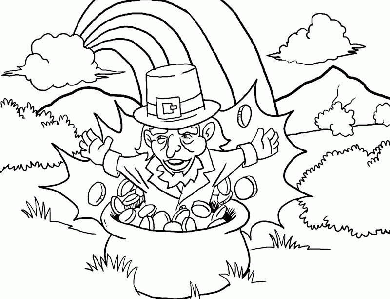 leprechaun in pot of gold Coloring Pages Printable