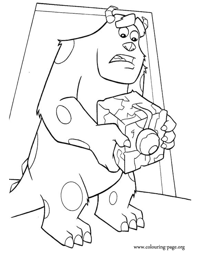 Monsters, Inc. - Sulley with a cube of garbage coloring page