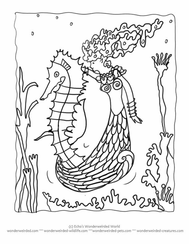 mermaid seahorse Colouring Pages