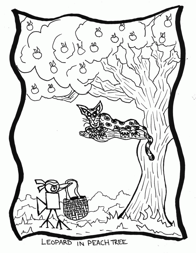 Leopard In Peach Tree Pangaea Coloring Activity Book Thingkid