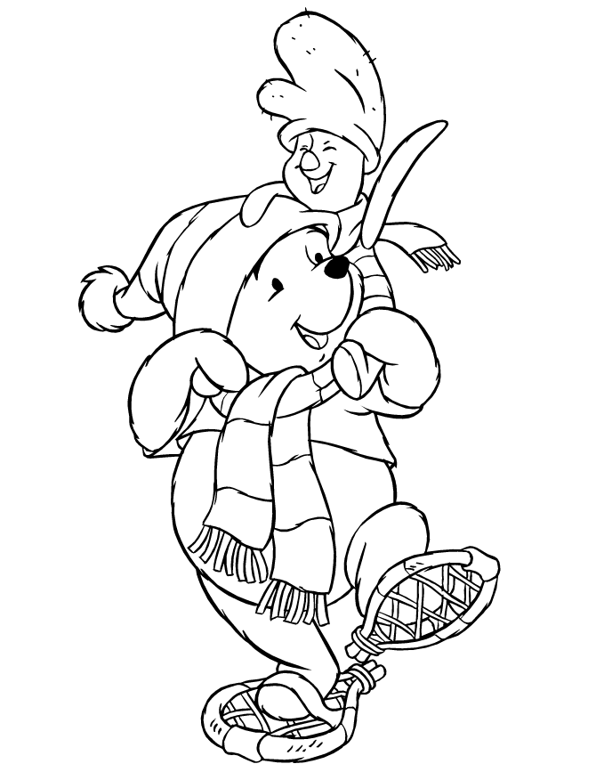 Disneys Pooh Bear And Piglet Winter Coloring Page | Free Printable