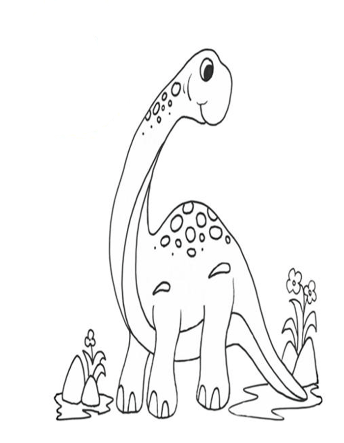 Dibujo colorear dinosaurio Diplodocus sonriendo