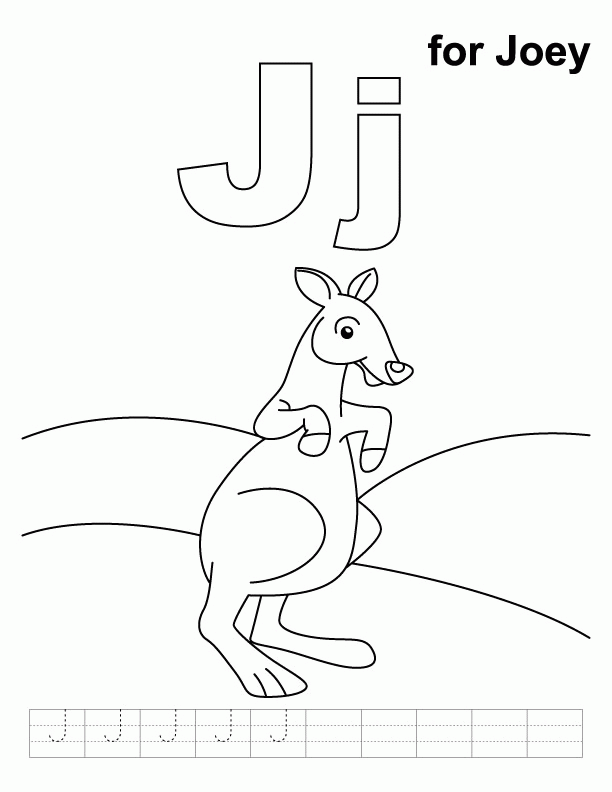 J for joey coloring page with handwriting practice | Download Free