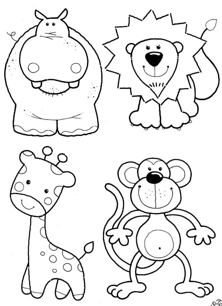 Free animals coloring pages for kids – Lion, Giraffe, Monkey and