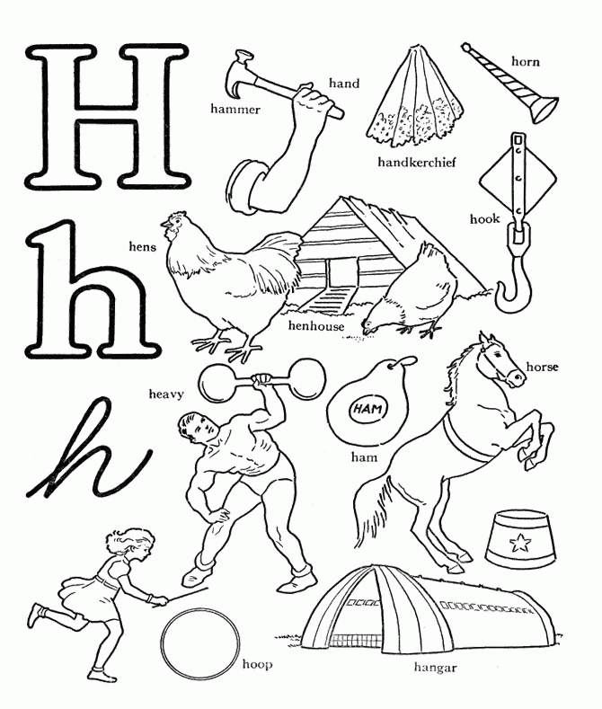 Download Letter H With Various Equipment Coloring Pages Or Print
