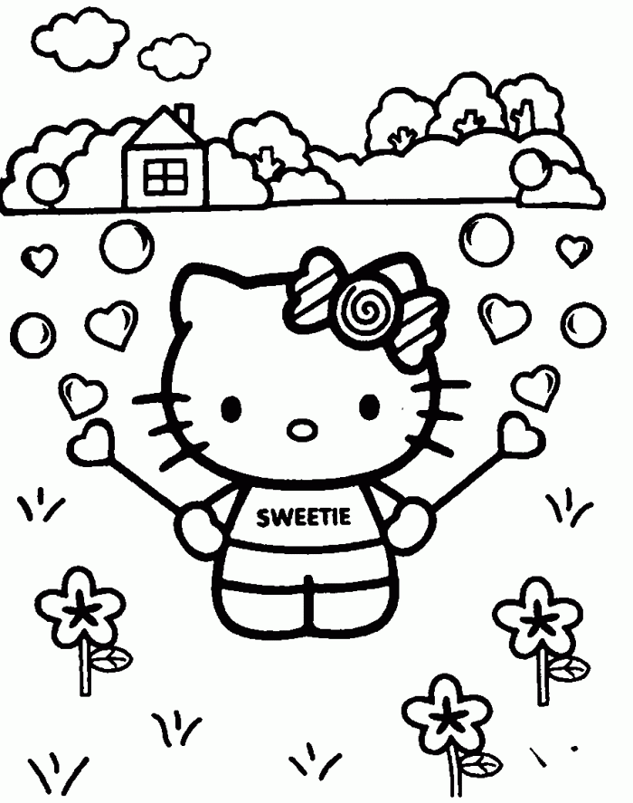 Hello Kitty Enjoys the Day Coloring Pages - Cartoon Coloring Pages