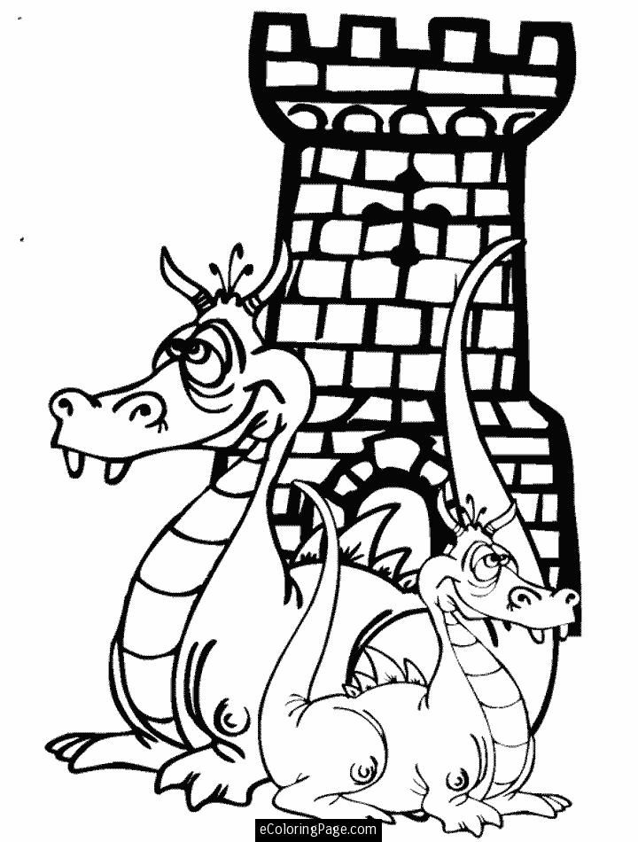 Dragons and Castle Coloring Page Printable for Kids