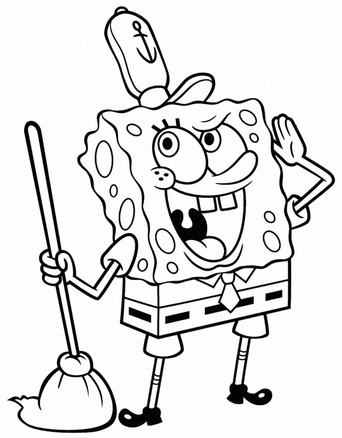 Spongebob Clean Up Coloring Page - Spongebob Cartoon Coloring