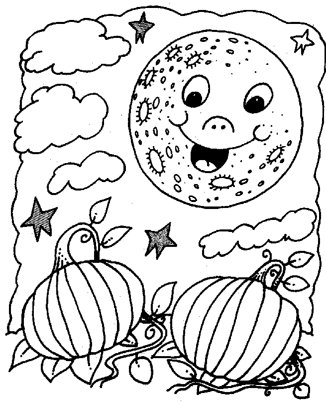 Coloring & Activity Pages: Full Moon Over Pumpkin Patch