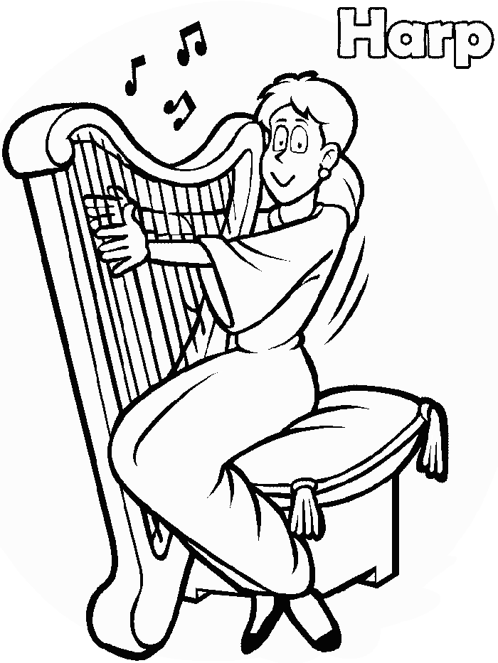 Free Sheets music coloring pages for kids – Harp | Free Coloring Pages