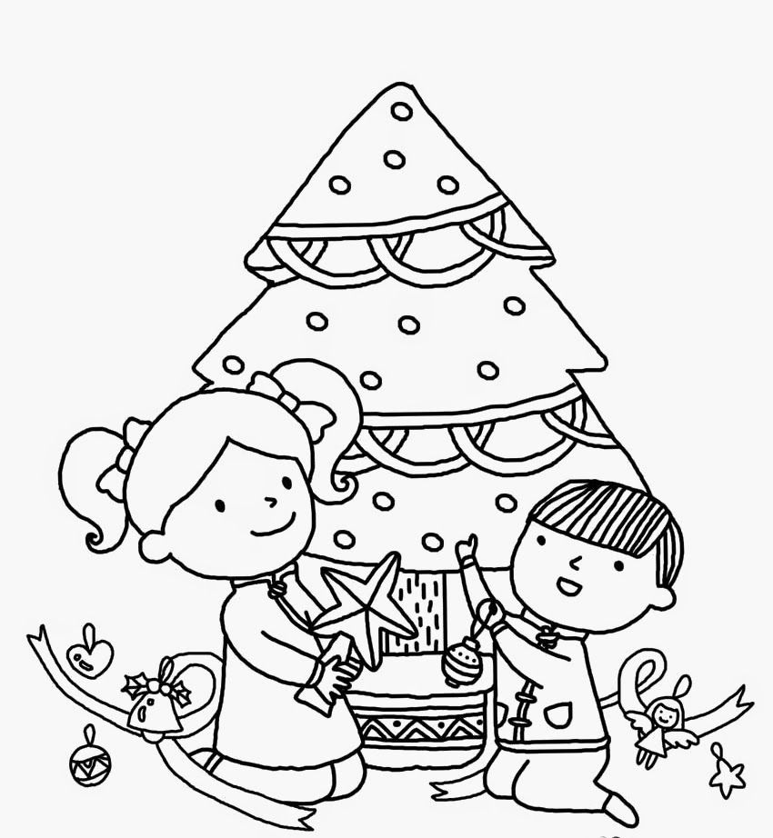 colours drawing wallpaper: Beautiful Christmas Tree And kids
