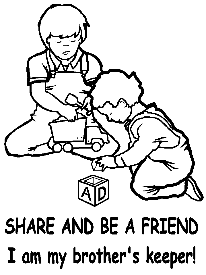 Free coloring pages of children sharing
