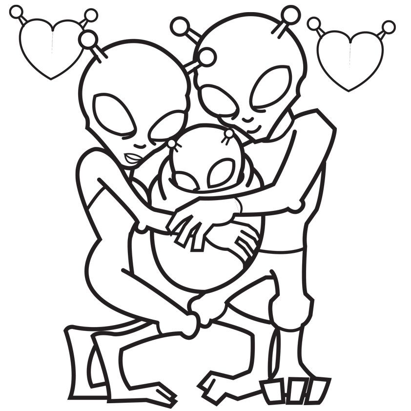 loving alien family coloring page illustration drawing