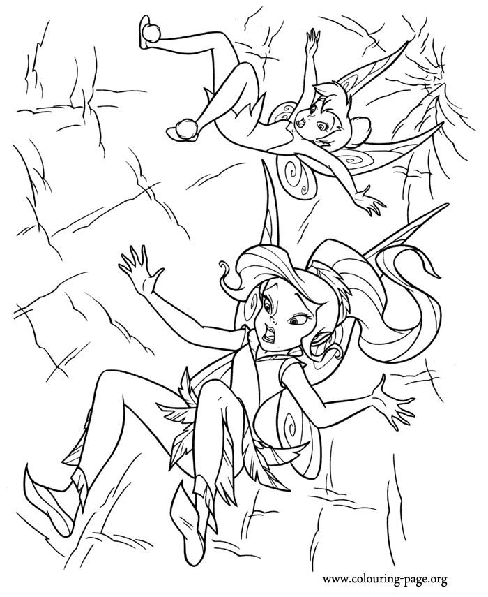 Tinker Bell - Tinker Bell and Vidia falling in a hole coloring page