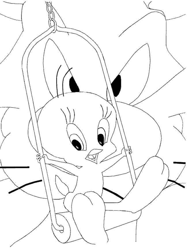 Tweety and Sylvester Make Cake Coloring Pages - Tweety Bird