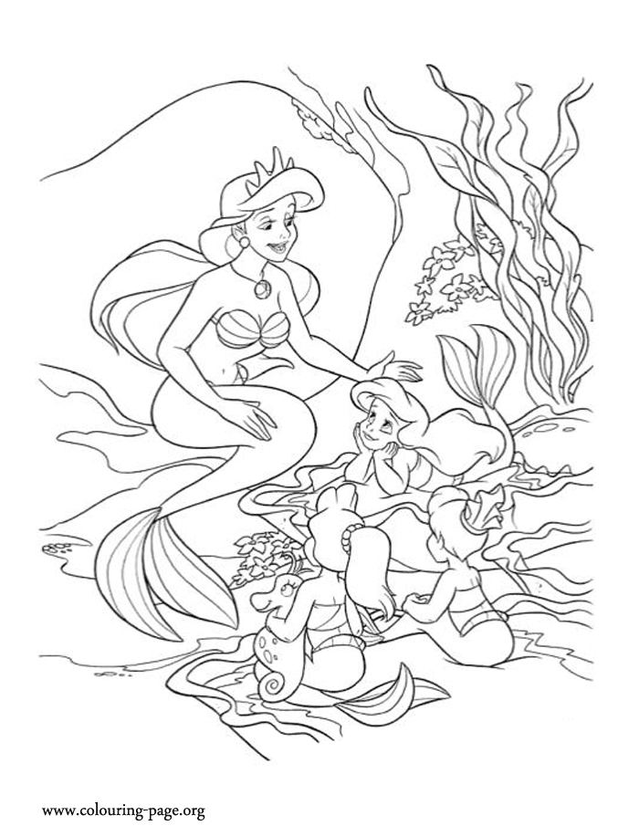 The Little Mermaid - Queen Athena, Ariel and her sisters coloring page