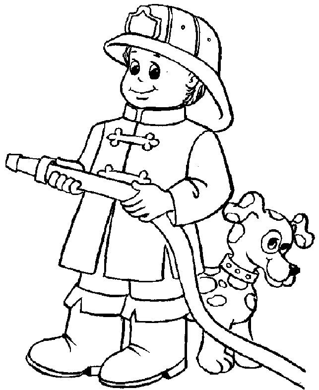Little Fireman With Dog Coloring Pages - Fireman Coloring Pages