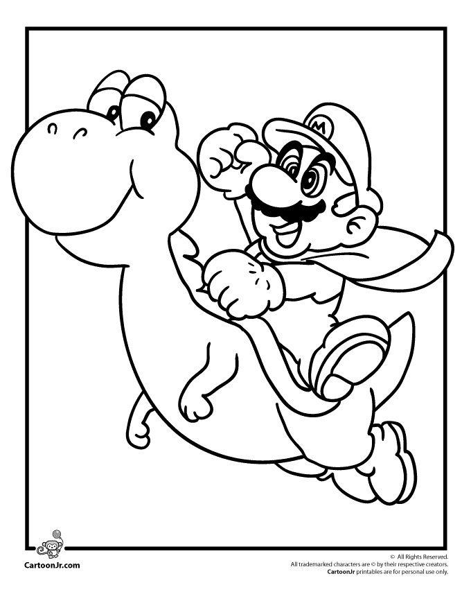 Yoshi with Mario coloring pages | Mario Bros games | Mario Bros