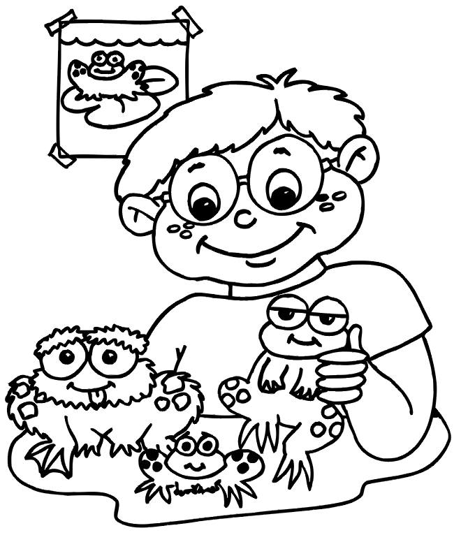 Frog Coloring Page | Boy With A Few Frogs