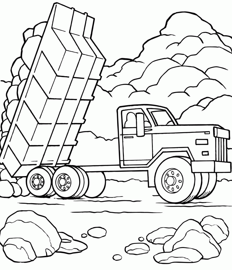 Dump Truck Unloading Cargo Coloring For Kids - Kids Colouring Pages