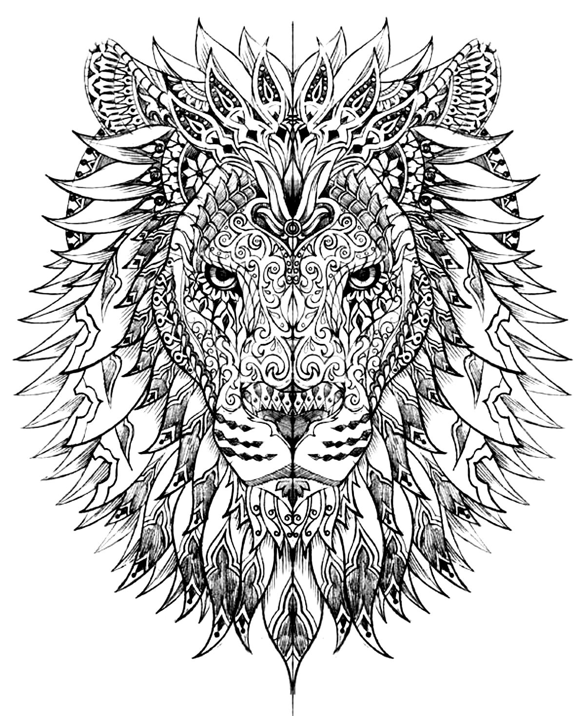 Animal - Coloring Pages for adults : coloring-adult-difficult-lion ...